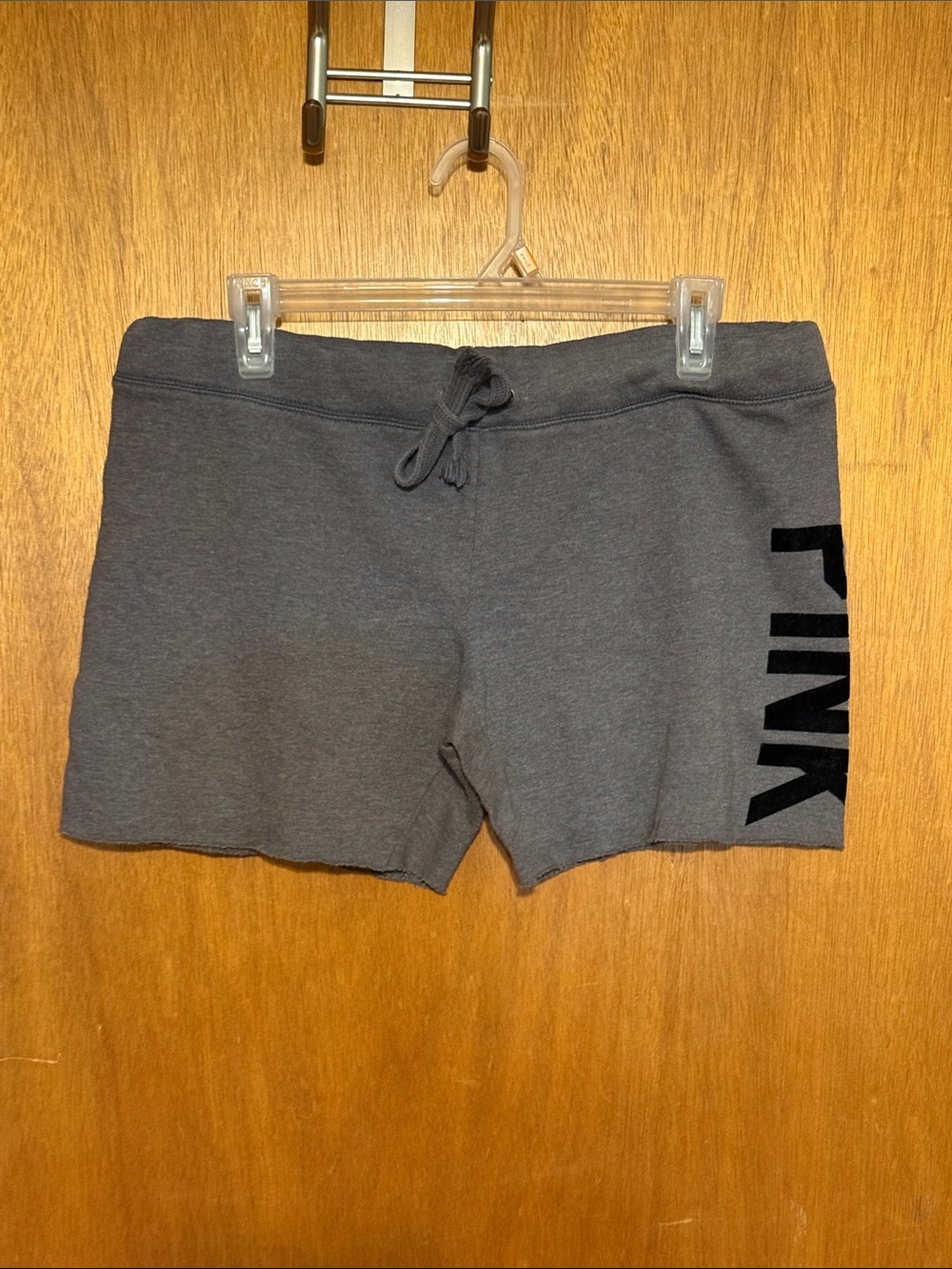 PINK Victoria's Secret Charcoal Gray Logo Drawstring Athletic Shorts Sz M